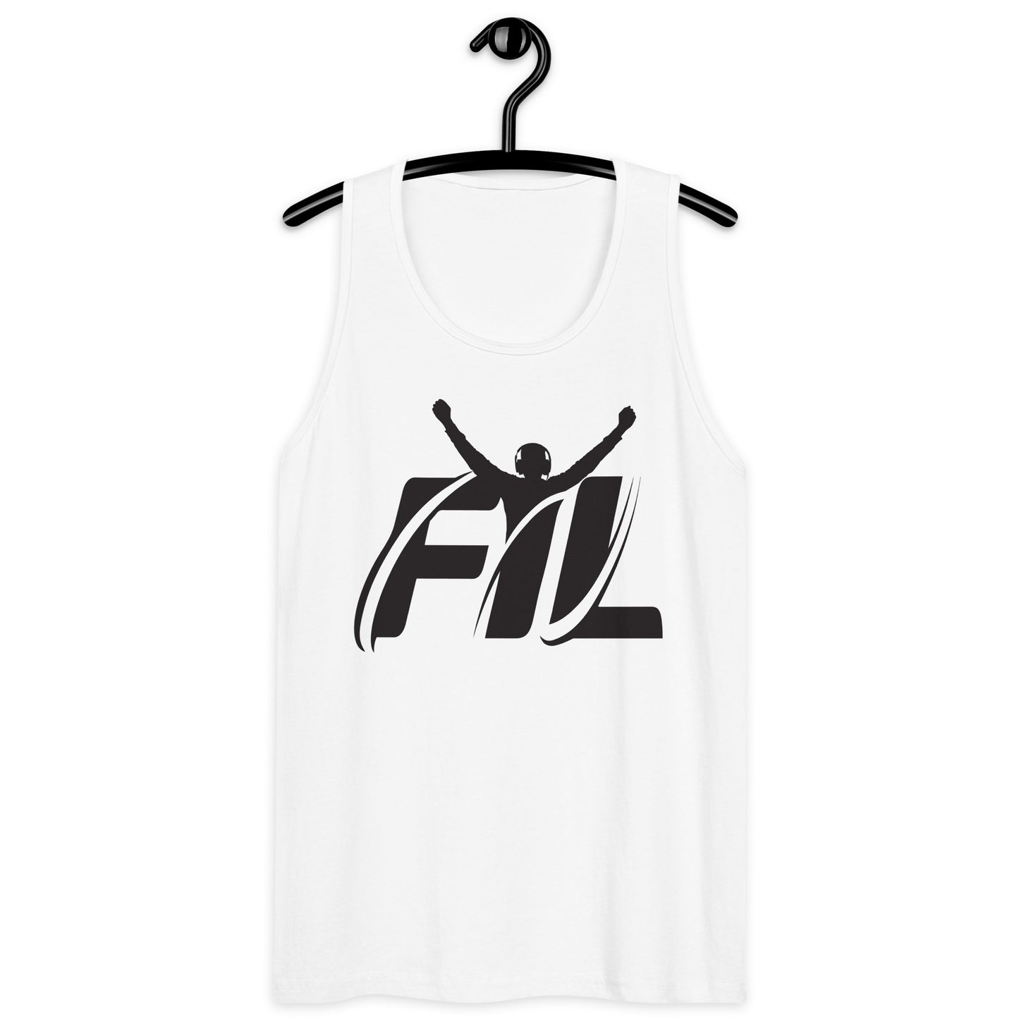 Men’s premium white tank top w/ black secondary logo
