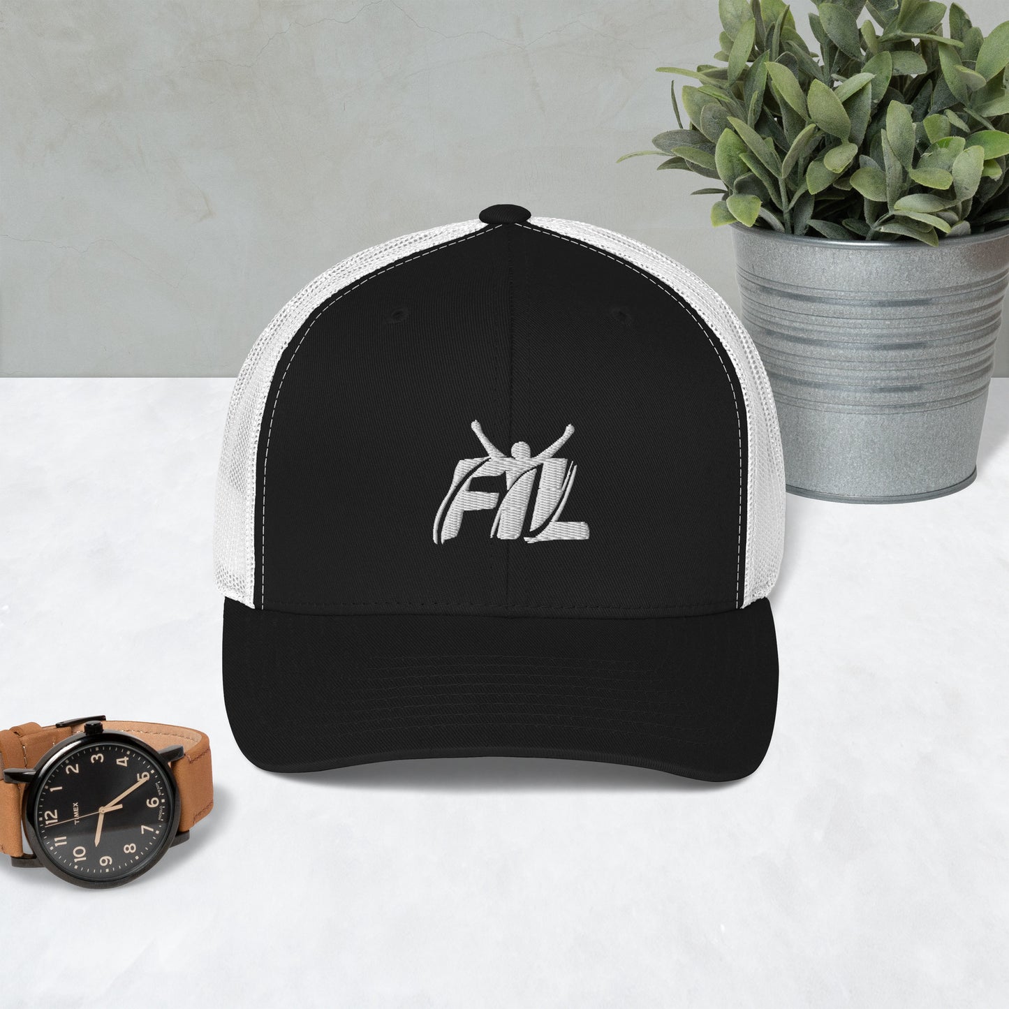 Men's FYL Trucker Cap w/ white male logo (embroidered)