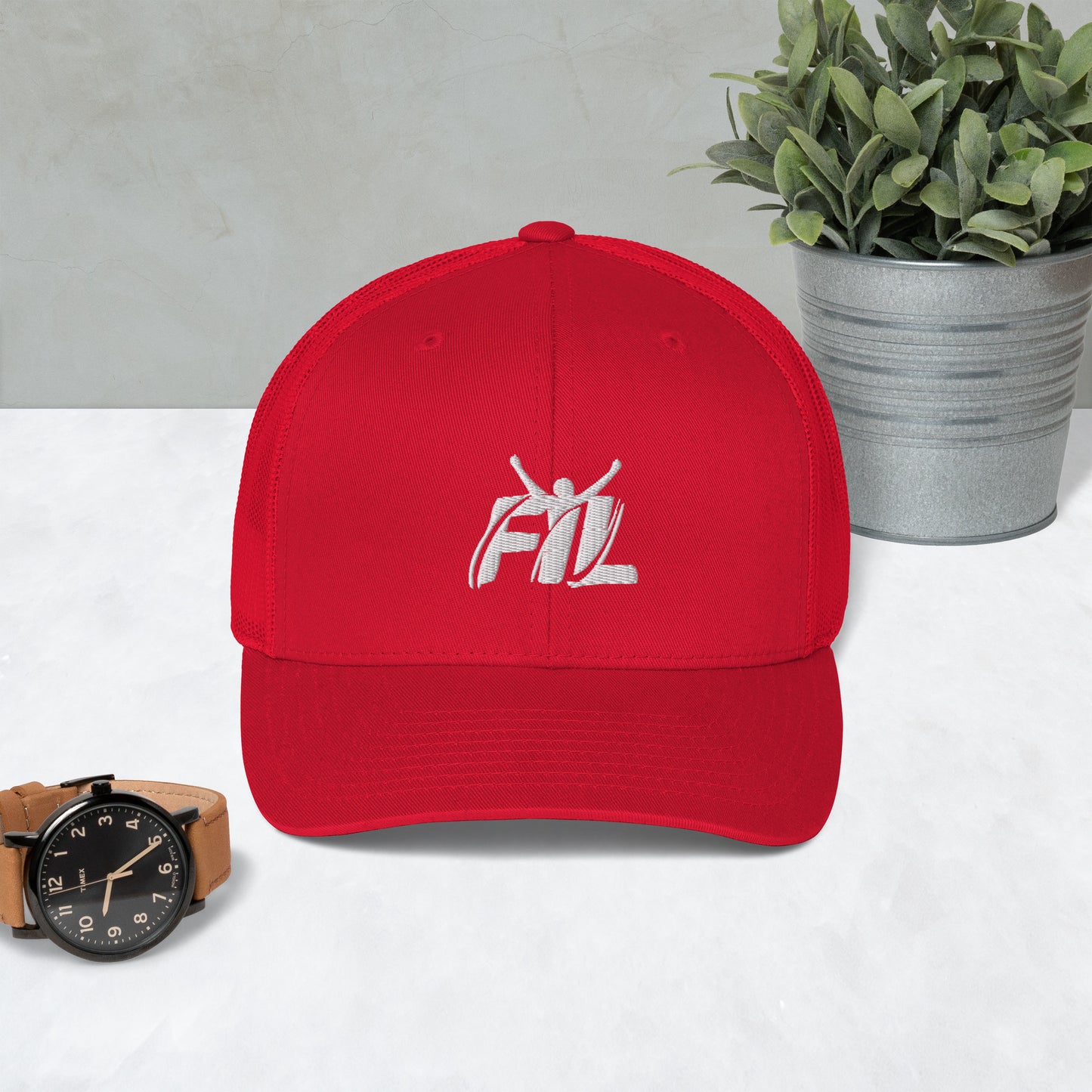 Men's FYL Trucker Cap w/ white male logo (embroidered)